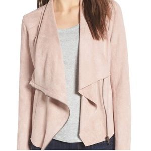 BLANKNYC Drape Front Faux Suede Jacket - size M - pink adobe